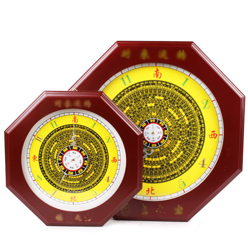 桃木罗盘八卦钟挂件罗盘挂钟静音钟机芯罗经钟加大号钟表家居摆件