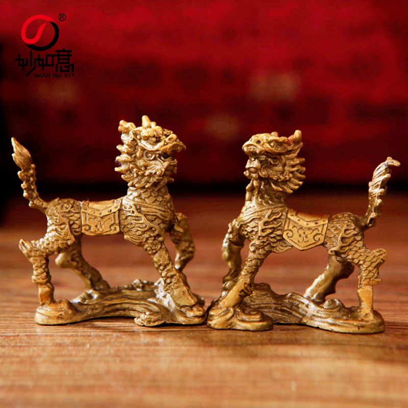 妙如意 铜腾云麒麟摆件四不像神兽 吉祥瑞兽踏云麒麟客厅办公摆件