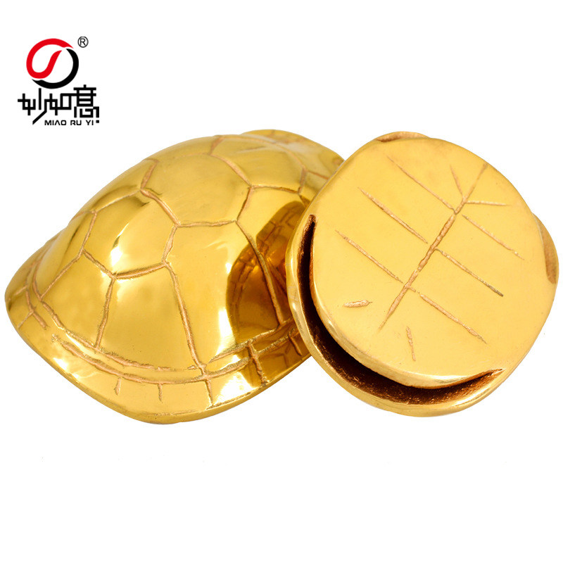 妙如意 铜乌龟壳摆件手把件龟壳饰品文玩龟甲六爻铜钱装饰工艺品