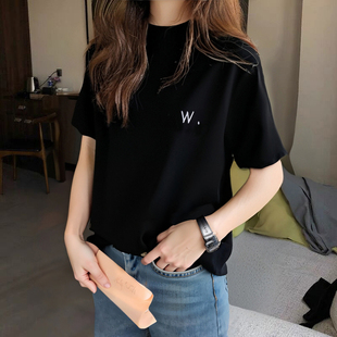 欧货半高领短袖t恤女针织棉2026新款女士上衣打底衫宽松大码黑色