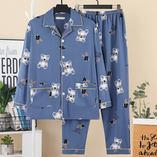 男全棉薄款 长袖 开衫 大码 纯棉睡衣男士 可外穿家居服套装 卡通春秋季