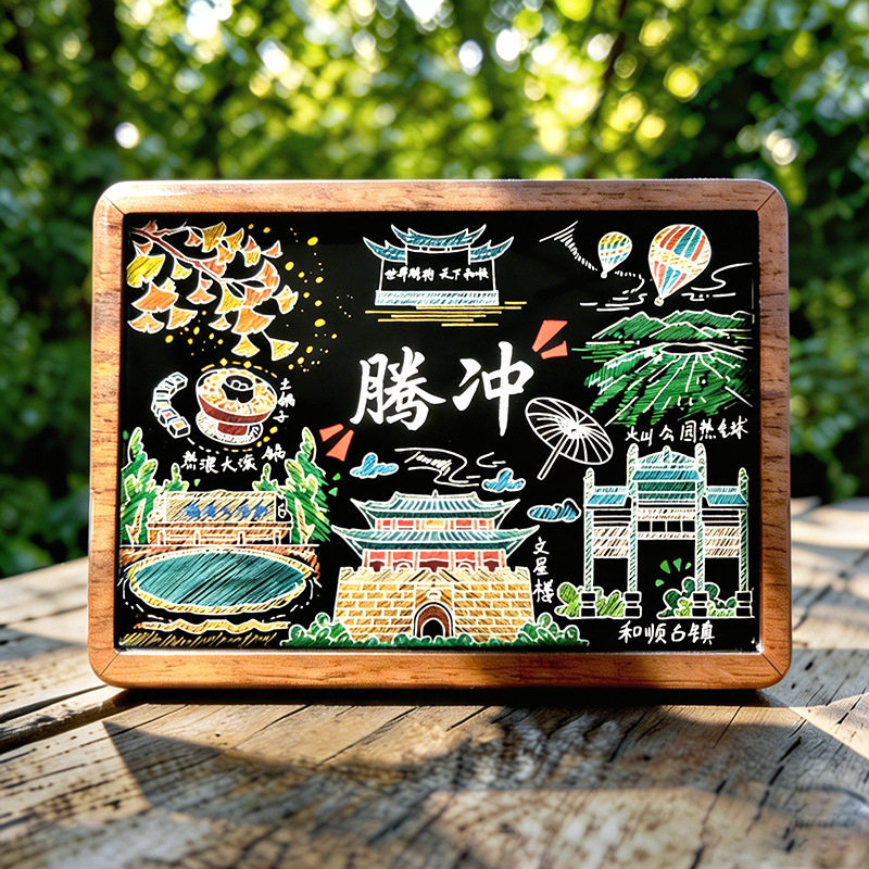 云南腾冲手绘黑板木质城市冰箱贴磁吸创意立体旅游纪念品伴手礼