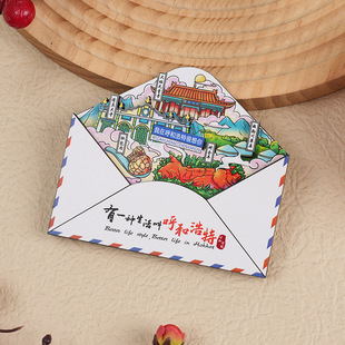 呼和浩特木质信封系列文创旅游城市冰箱贴创意礼品木质磁性工艺品