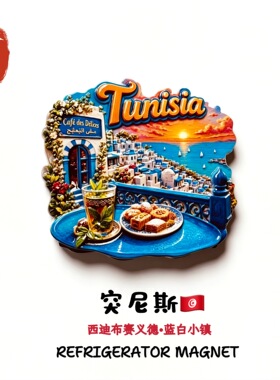 突尼斯西迪布赛义德蓝白小镇创意旅游纪念品家居装饰磁力贴冰箱贴