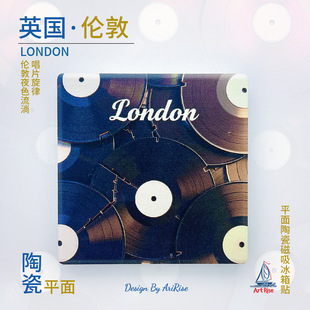 英国伦敦唱片冰箱贴陶瓷平面磁性贴旅行伴手礼礼物家居装饰贴