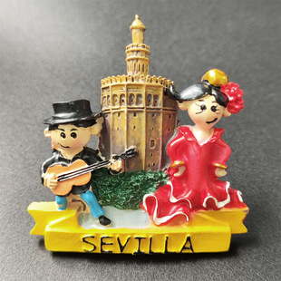 新款文创西班牙塞维利亚城市旅游纪念冰箱贴树脂彩绘居家装饰品