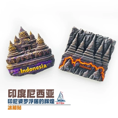 印度尼西亚婆罗浮屠冰箱贴火山遗迹创意磁性贴旅游纪念品家居装饰