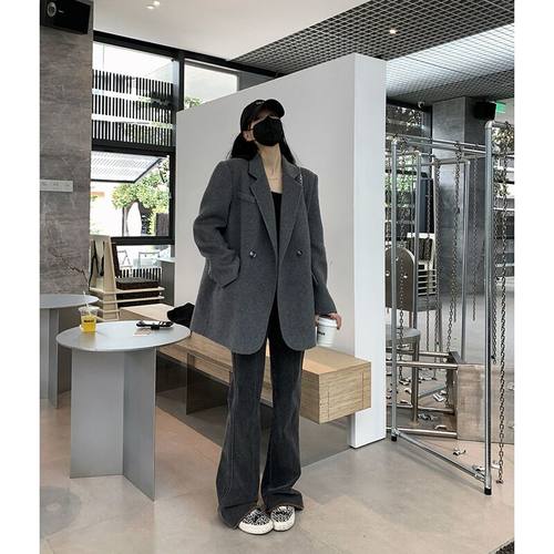 秋冬毛呢西装韩版灰色毛呢外套