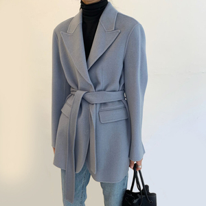 双面羊绒大衣女短款2024秋冬新款系带高端时尚呢子西装毛呢外套女