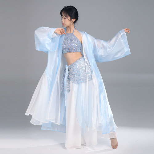 华丽独秀古典舞舞蹈服仙气飘逸显瘦纱衣国风爵士亮片套装演出服女