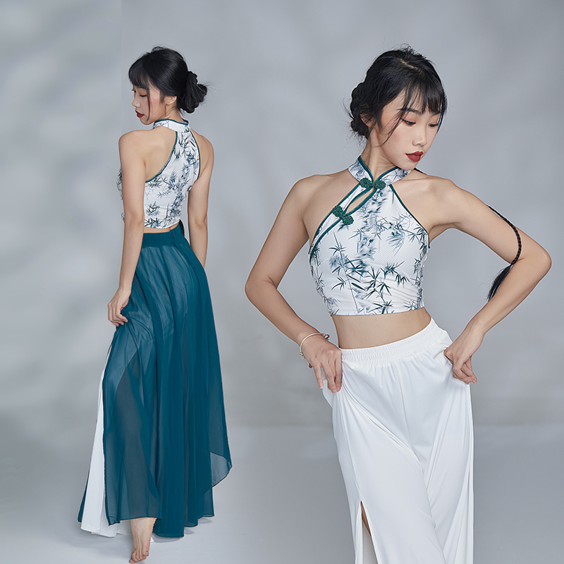 华丽独秀古典舞练功服古风爵士舞蹈服纱衣套装飘逸显瘦上衣演出服