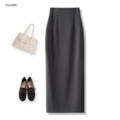 毛呢半身裙女2025秋冬新款 女裙高腰显瘦直筒裙中长款 气质职业裙子