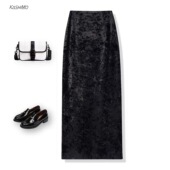 金砖丝绒半身裙女2025秋冬新款 高腰直筒裙修身 显瘦气质百搭丝绒裙