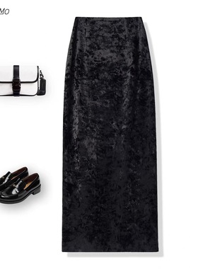 金砖丝绒半身裙女2025秋冬新款高腰直筒裙修身显瘦气质百搭丝绒裙