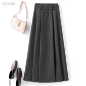 羊毛半身裙女2025秋冬新款 高腰显瘦中长款 百褶裙A字裙气质百搭裙