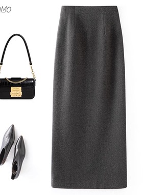 高级感羊毛半身裙女2025秋冬新款高腰百搭直筒裙中长款显瘦a字裙