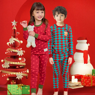 儿童薄内衣套装 女童衬衣宝宝家居服新年礼物红色过年 男童秋衣秋裤