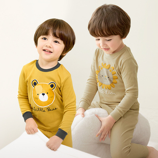 儿童秋衣秋裤 男童家居服男孩衬衣线衣狮子小熊 男春秋纯棉内衣套装
