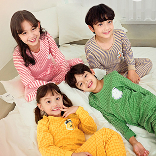 女童衬衣衬裤 男童秋衣秋裤 条纹线衣家居服 儿童纯棉内衣套装 宽松版