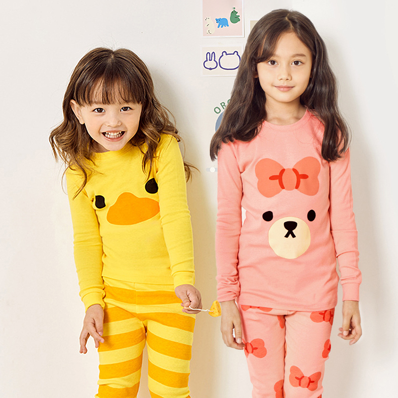 儿童纯棉内衣小黄鸭套装春秋女孩秋衣秋裤女童衬衣宝宝家居服线衣