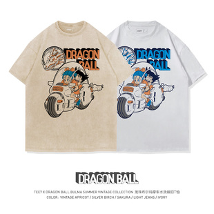 TEE7 T恤怀旧 复古动漫龙珠布尔玛小悟空机车水洗做旧纯棉宽松短袖