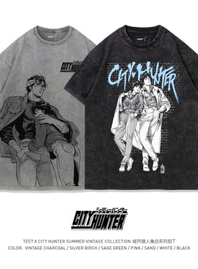 TEE7-城市猎人T恤情侣衫日系动漫漫画周边男女同款纯棉黑白短袖