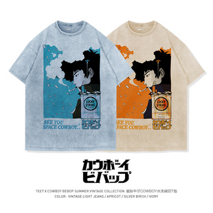 复古纯棉短袖 TEE7 日系动漫COWBOY星际牛仔T恤斯派克水洗做旧美式