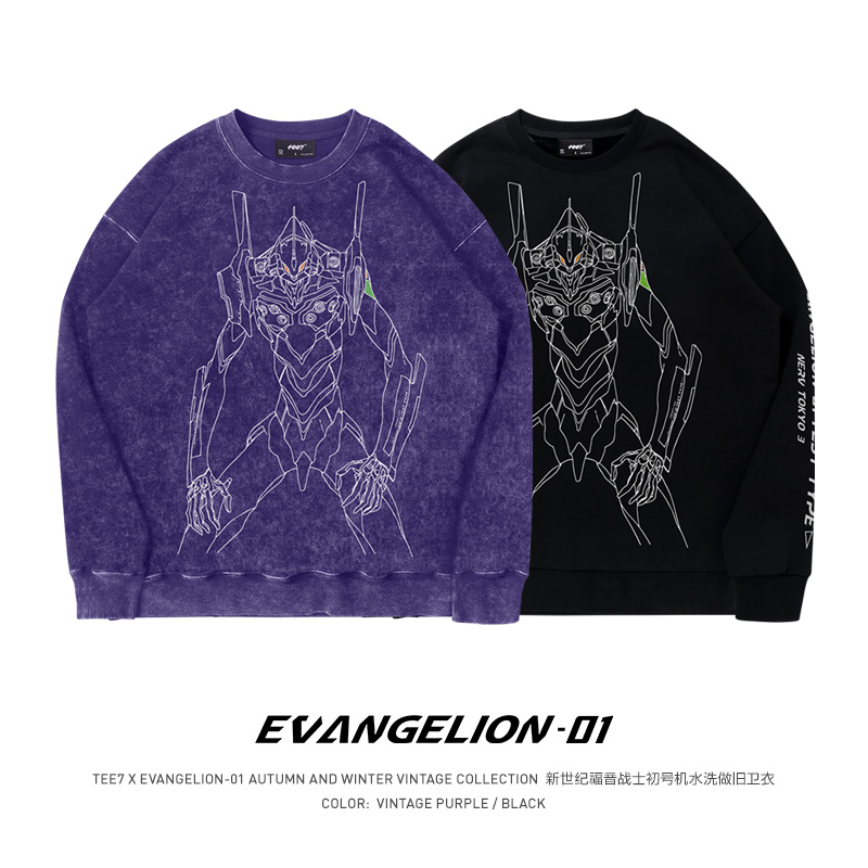 TEE7-日系动漫eva初号机圆领卫衣夜光效果落肩宽松秋冬纯棉外套