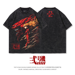 TEE7 T恤 日系动漫EVA明日香二号机勇气新生水洗做旧复古纯棉短袖