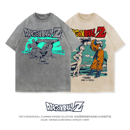 TEE7-日系龙珠那美克星的战斗史诗水洗做旧复古美式重磅纯棉短袖