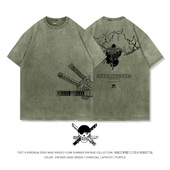 TEE7日漫海贼王索隆拔刀创意短袖 T恤水洗做旧纯棉高街ins潮流经典