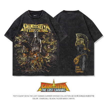 TEE7-日系动漫圣斗士T恤LC冥王神话十二星座水洗做旧复古印花纯棉