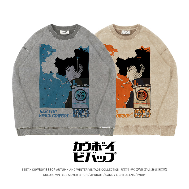 TEE7-星际牛仔COWBOY圆领卫衣斯派克复古做旧美式重磅纯棉爆款