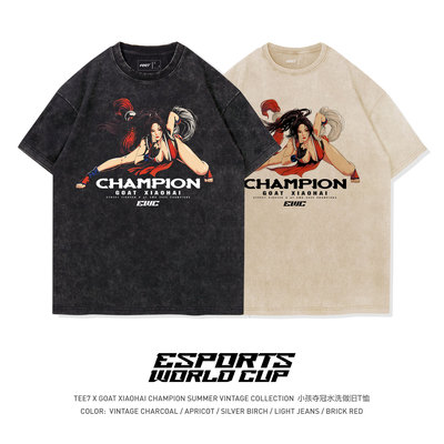 TEE7-EWC街霸不知火舞xiaohai夺冠水洗做旧美式短袖T恤纯棉宽松