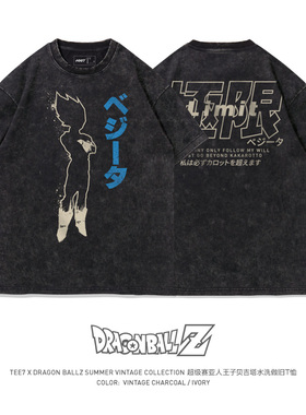 TEE7-龙珠T恤赛亚人王子贝吉塔宽松古着vintage日系原宿纯棉短袖