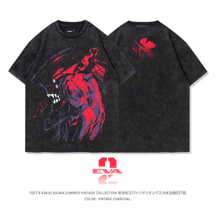 TEE7 T恤 日系动漫eva明日香二号机水洗做旧复古纯棉oversize短袖