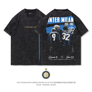 TEE7 怀旧实况足球T恤国米梦幻组合罗纳尔多维耶里水洗做旧棉短袖