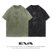 T恤美式 TEE7 日漫eva头像极简水洗做旧圆领短袖 复古重磅纯棉宽松