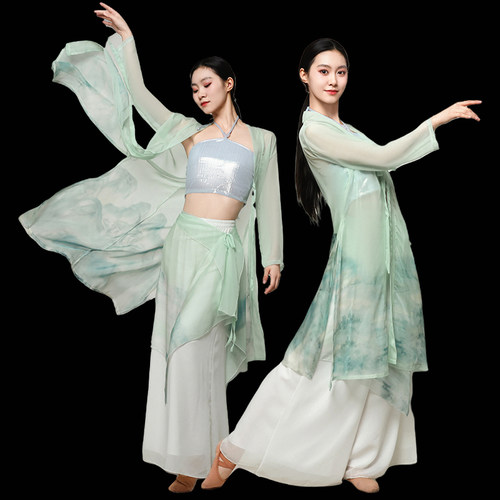 古典舞蹈服女国风爵士舞仙气身韵纱衣飘逸扇子舞练功服表演出服装