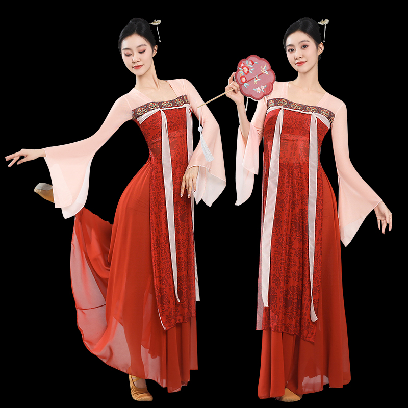 古典舞蹈服装飘逸成人女汉唐齐胸裙套装表演练功服飘带纱衣演出服