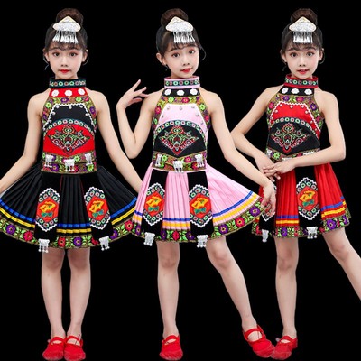 儿童哈尼族服装女孩舞蹈