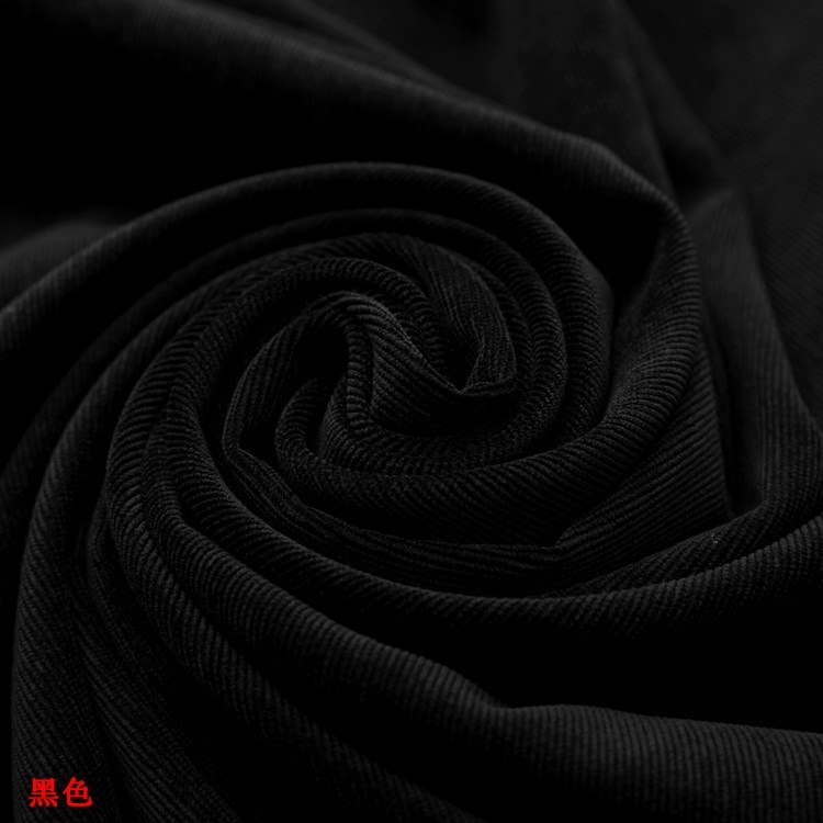 低价现货直销 条纹清晰纯21坑黑色灯芯绒 高档21条锦涤灯芯绒面料