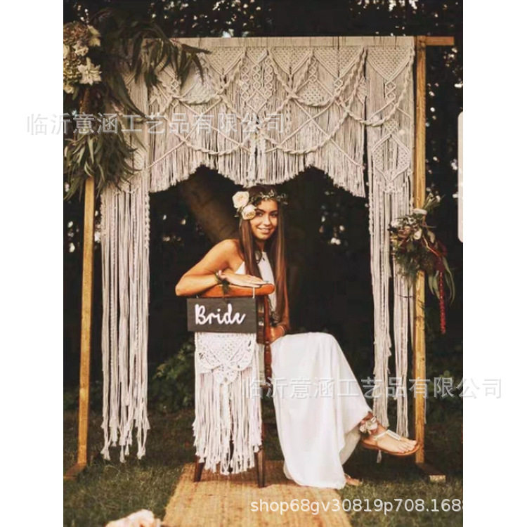 跨境宽2m婚礼装饰北欧波西米亚手工棉绳流苏挂毯编织民宿编织门帘