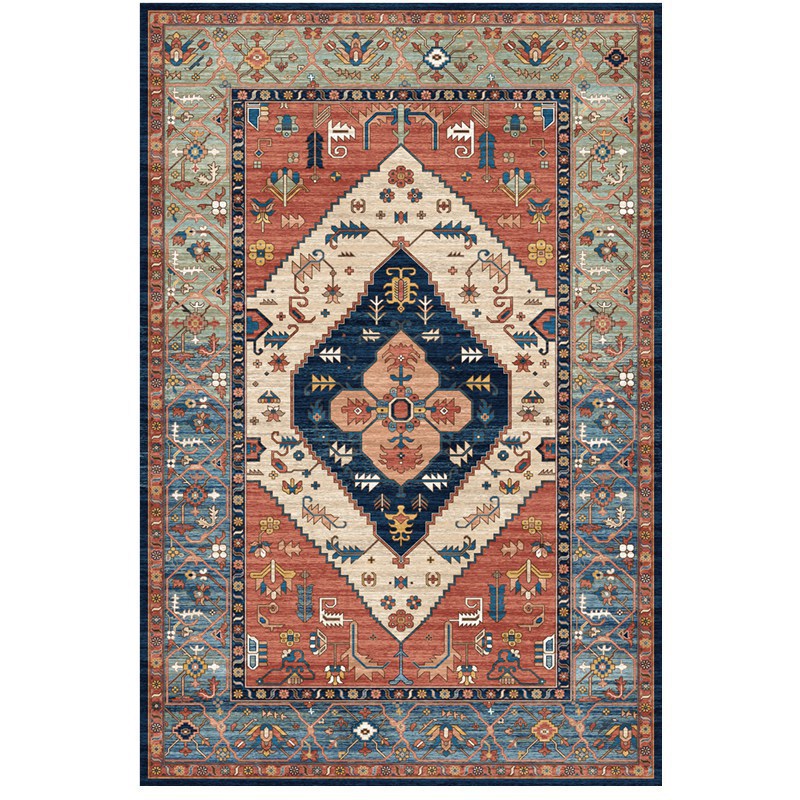 TEMU仿羊绒波西米亚风防滑地毯波斯美式复古客厅沙发毯卧室床边毯