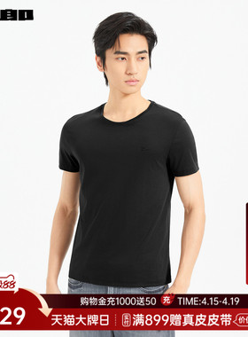 【纯棉】利郎官方 短袖T恤男士休闲印花圆领夏季新款黑色打底衫男