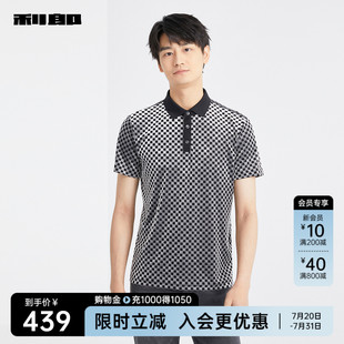 潮流格纹微弹男装 利郎官方丝绒烧花短袖 时尚 Polo衫 T恤 男2025夏季