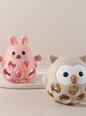 曼哈顿手抓球婴儿抓握训练宝宝磨牙可咬玩具口欲期猫头鹰牙胶兔子