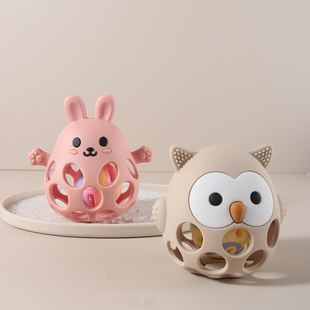 曼哈顿手抓球婴儿抓握训练宝宝磨牙可咬玩具口欲期猫头鹰牙胶兔子