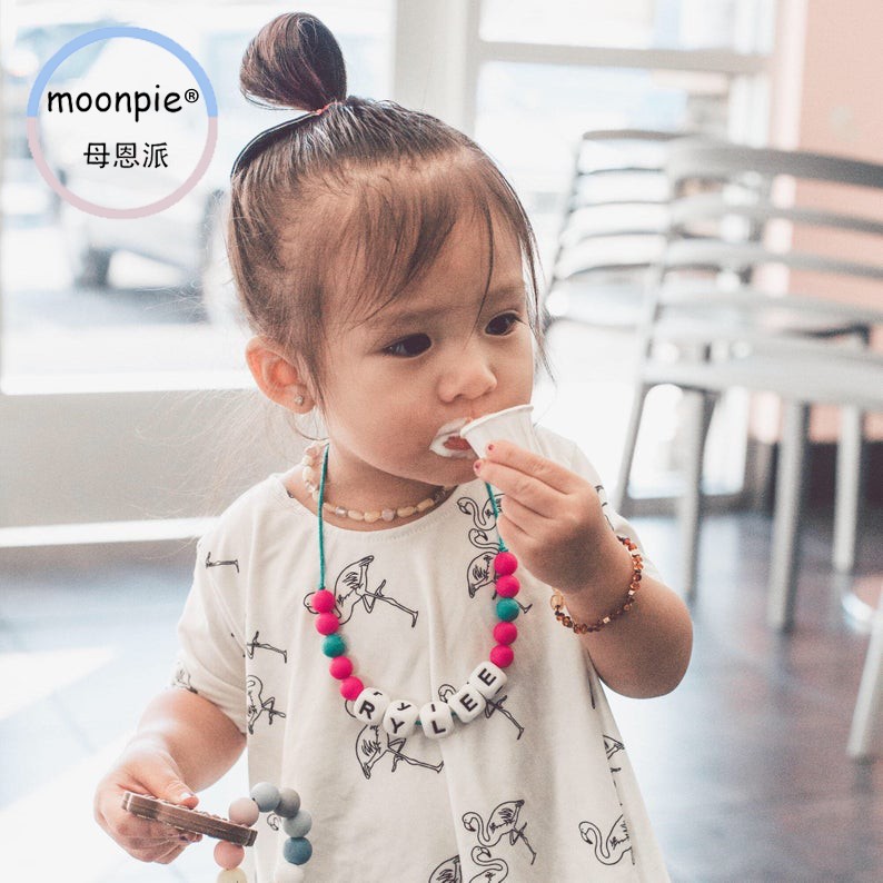moonpie 美国订单宝宝项链软珠项链食品级珠子可咬磨牙珠公主项链