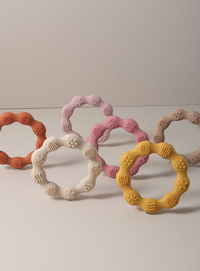 可爱圆圈牙胶咬咬乐婴儿环形玩具防吃手安抚磨牙棒磨牙点硅胶宝宝
